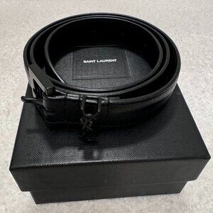 Saint Laurent Cassandre Leather Belt with Square Buckle Like New